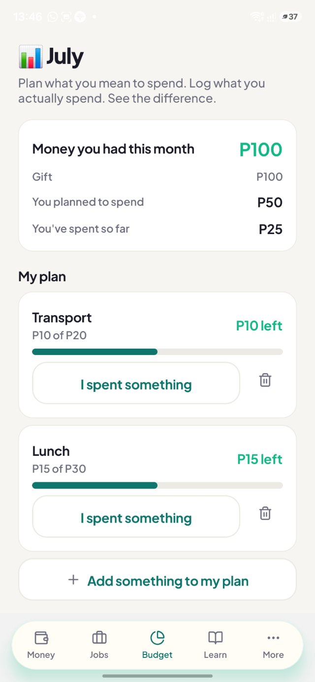 Sprout product example: a monthly plan with money received, planned spending and what has been spent so far